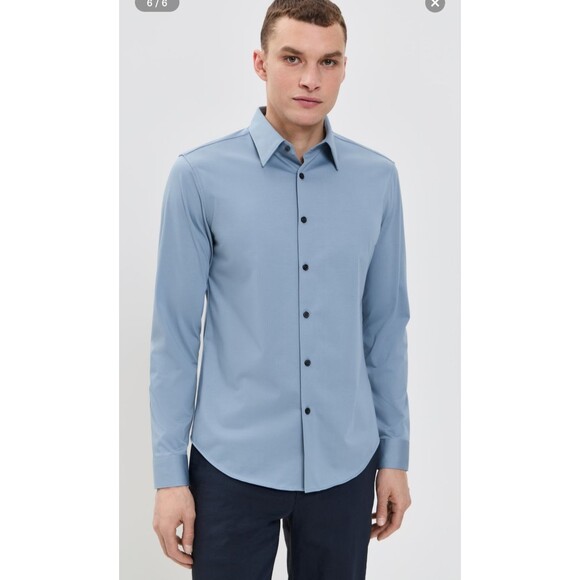 Theory Sylvain ND Structure Knit Button Up Shirt Rainstorm Blue Men's Sz M NWT - Picture 1 of 16